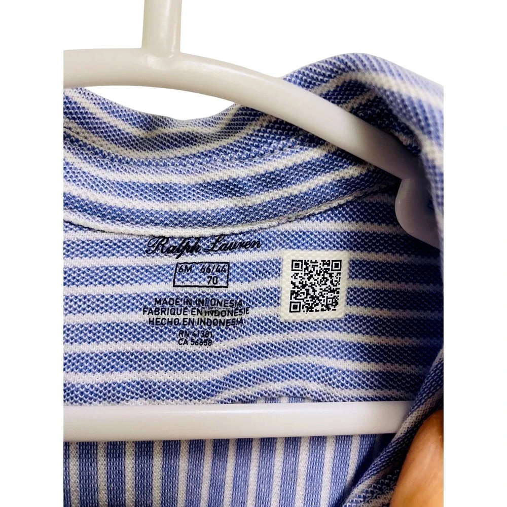 Ralph Lauren Striped Knit Oxford Shirtdress Puff Sleeve Baby Girl 6M Preppy